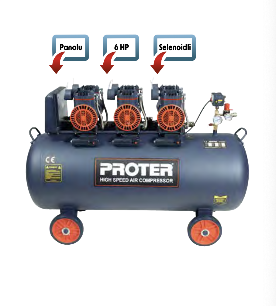 Proter PR106HZ Hızlı-Yağsız Hava Kompresörü 100 Lt - 6 Hp