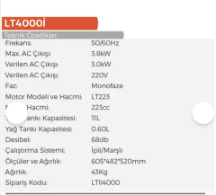 Lutian Lt4000i Yeni Nesil Euro(5) Sessiz Benzinli Inverter Jeneratör 3.8 KwLutian  2 Kw - 21 Kg