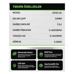 Voltz VZHD-20 Akülü Kırıcı Delici Matkap 20V 5.0 Ah