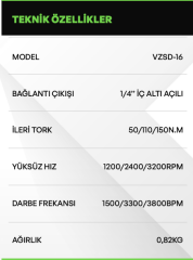 VOLTZ VZSD-16 Akülü Darbeli Vidalama 16V 2.0 Ah