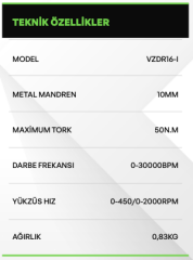 VOLTZ VZDR-16I Akülü Darbeli Matkap 16V 2.0 Ah