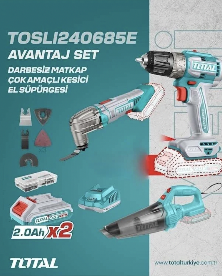 Total TOSLI240685E Matkap+Çok Amaçlı Kesici+El Süpürgesi 3'lü Set