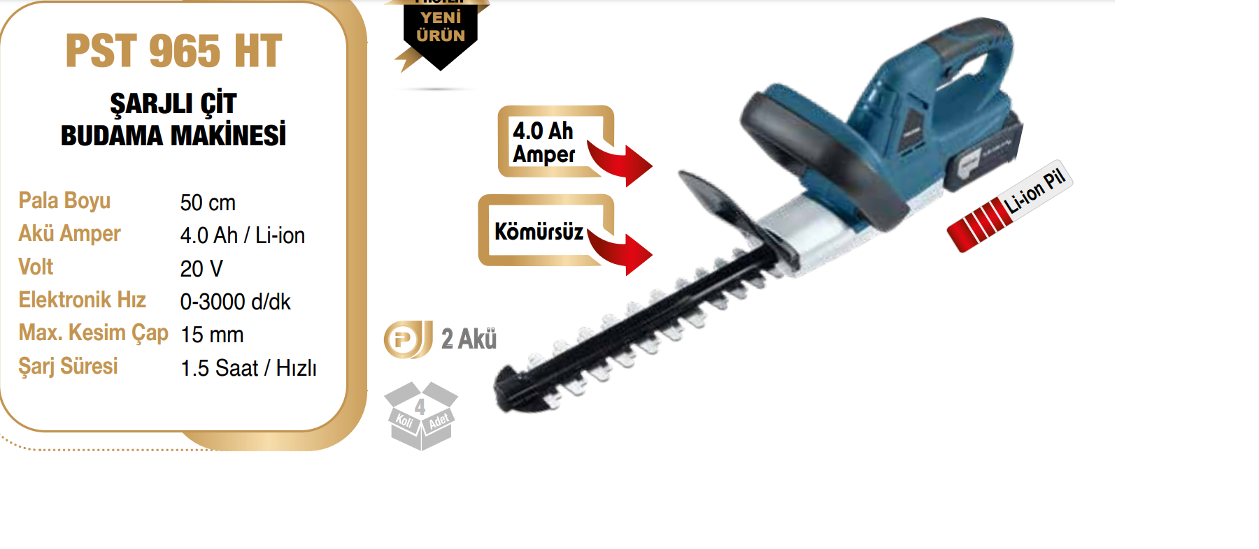 Proter PST 965 HT Şarjlı Çit Budama Makinası 4.0 Ah