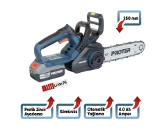 Proter PST 125 ST Şarjlı Zincirli Dal Kesme 20V 4.0Ah