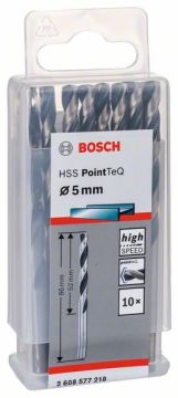 Bosch HSS PointTeQ Matkap Uç Metal 5x52x86mm 10 Parça