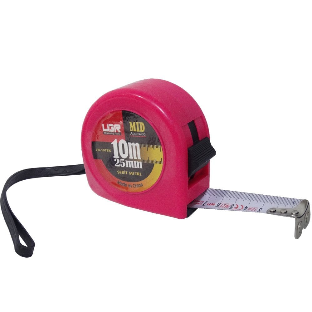 UGR JH-1078X Şerit Metre Mıknatıslı 10 Metre 25mm Kırmızı