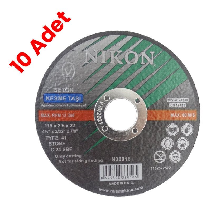 Nikon N38018 Kesme Diski 115x2.5mm Beton 10'lu Paket