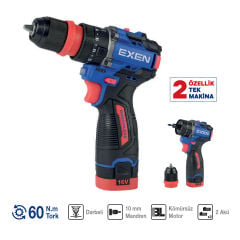 EXEN EN 162 DS Kömürsüz Darbeli Şarjlı Matkap 16V 2.0 Ah 60 N.m