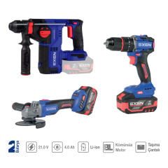 EXEN EN 304 SET Şarjlı Matkap, Kırıcı Ve Avuç Taşlama 3'lü Set 21V 4.0 Ah