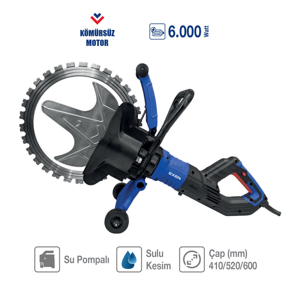 EXEN EP 6000 BL Elektrikli Kömürsüz Beton Kesme Makinası 6000W Su Pompalı