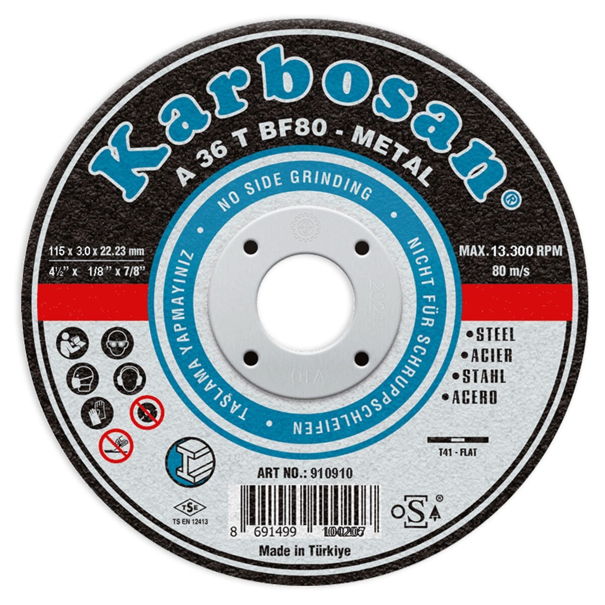 Karbosan 910910 A 36 T BF80 Metal Kesme Diski 115x3.0x22.23mm