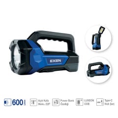 EXEN EL 100 FR Şarjlı El Feneri 3.7V 4Ah 600 Lümen