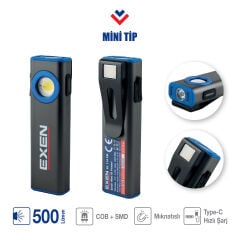 EXEN EL 114 FM Şarjlı Mini Tip El Feneri 3.7V 1.2Ah 500 Lümen
