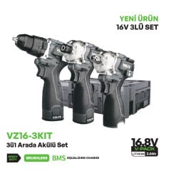VOLTZ VZ16-3KIT Akülü Somun Sökme, Matkap Ve Vidalama 3ü1 Arada Set