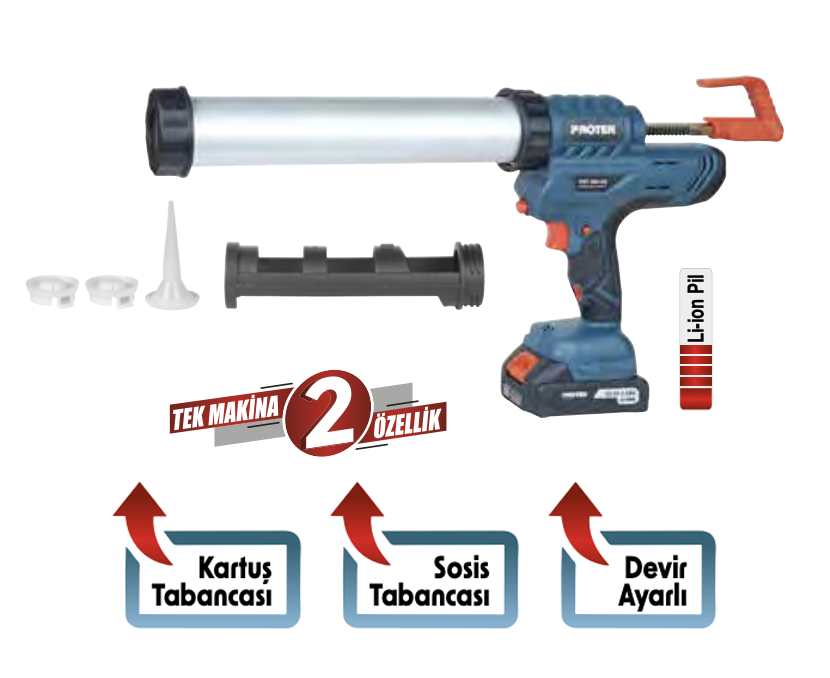 Proter PST960GS Şarjlı Kartuş & Sosis Silikon Tabancası 20V