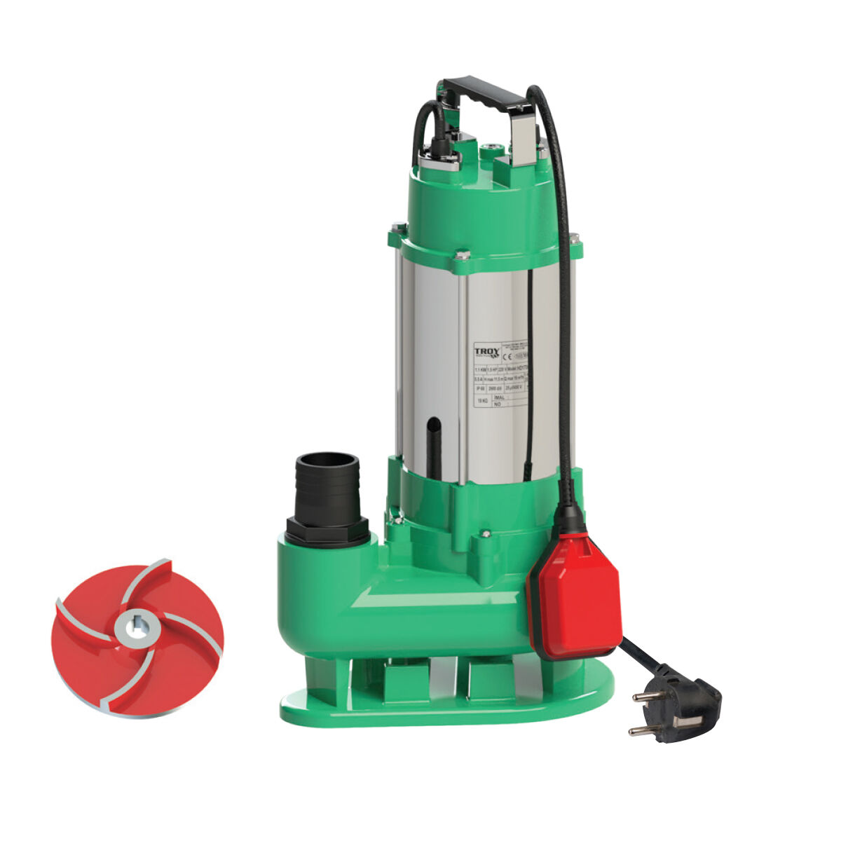 TROY HD 1700/2 Paslanmaz Gövdeli Foseptik Dalgıç Pompa 1,5 Hp, 13 Mss, 16 m3/h