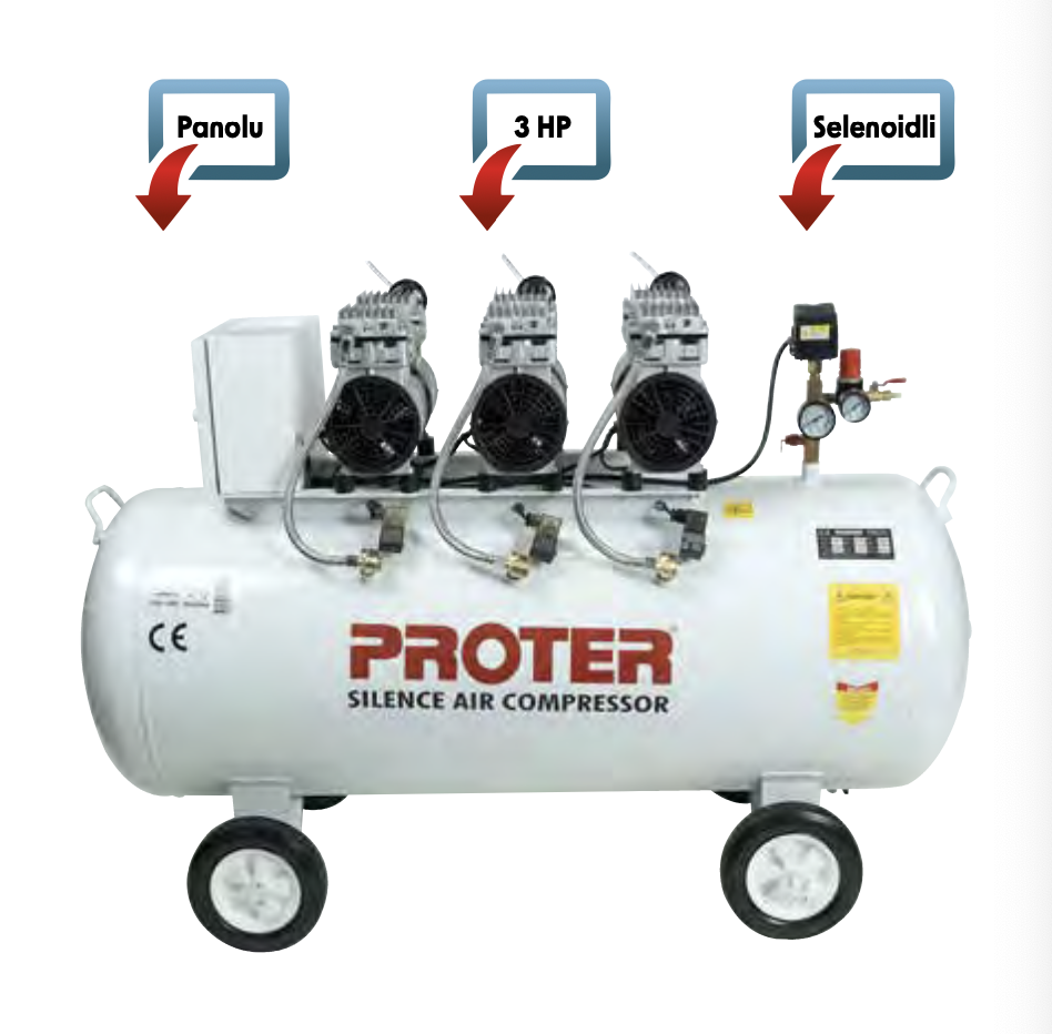 Proter PR203S Sessiz-Yağsız Hava Kompresörü 200 Lt - 3 Hp
