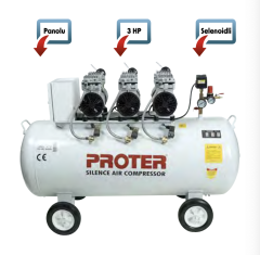 Proter PR203S Sessiz-Yağsız Hava Kompresörü 200 Lt - 3 Hp