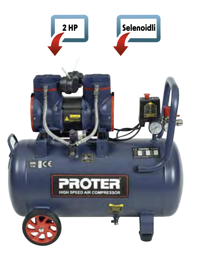 Proter PR52HZ Hızlı-Yağsız Hava Kompresörü 50 Lt - 2 Hp