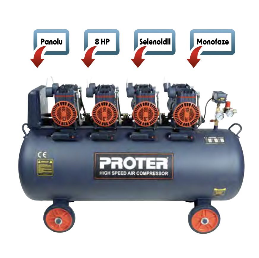 Proter PR228HZ Hızlı-Yağsız Hava Kompresörü 220 Lt - 8 Hp