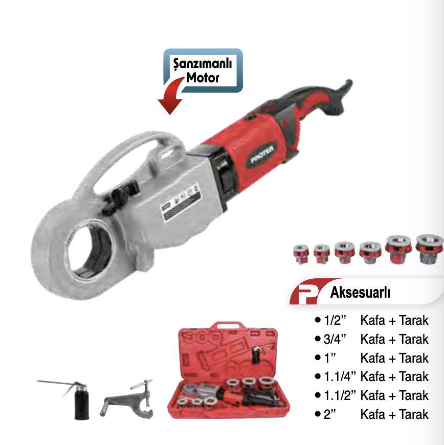 Proter PR1720 Elektrikli El Tipi Pafta Makinası 1700W  1/2'' - 2''