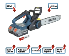 Proter PS140STX Şarjlı Zincirli Çift Akülü Dal Kesme 40V 4.0Ah